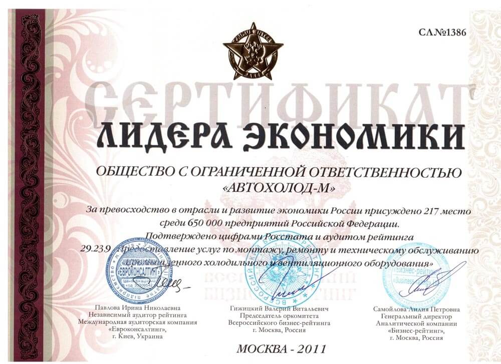 Сертификат лидер экономики фото